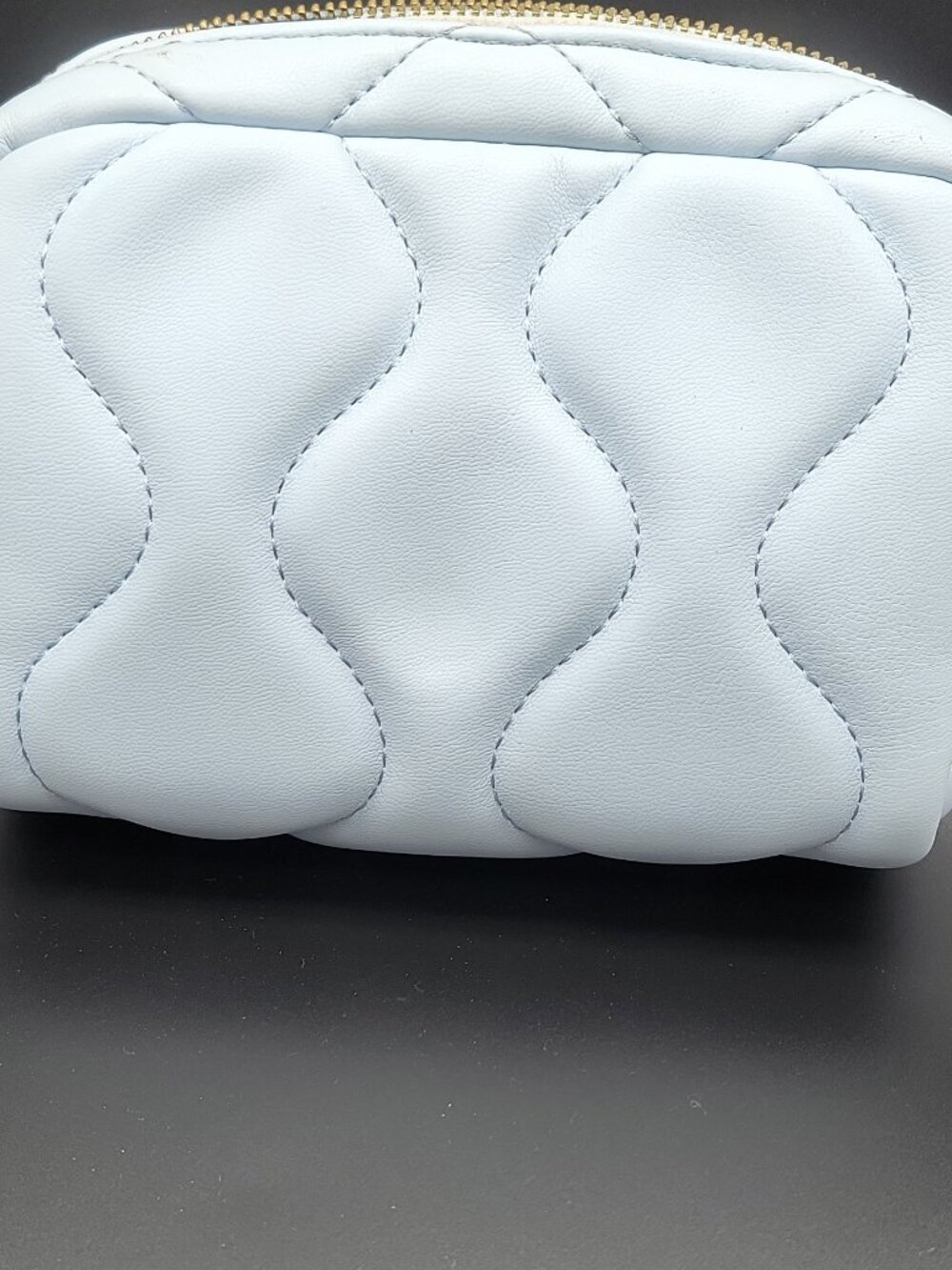ZARA Light Blue Quilted Zip Makeup Bag / Pouch Zipper Closure No Strap.